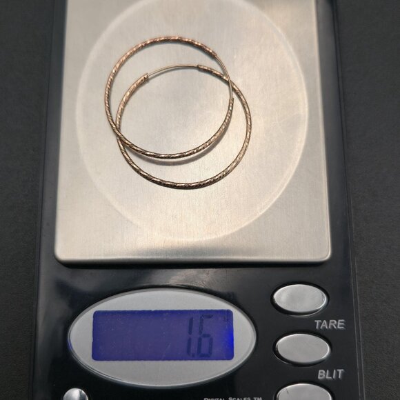 Rose Gold Over Sterling Silver Textured Hoop Earrings A6563 - Picture 6 of 6